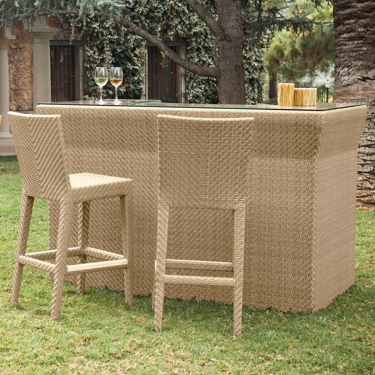 Austin Outdoor Bar with Glass Model PJO-3801-NAT-BC-GL by Panama Jack
