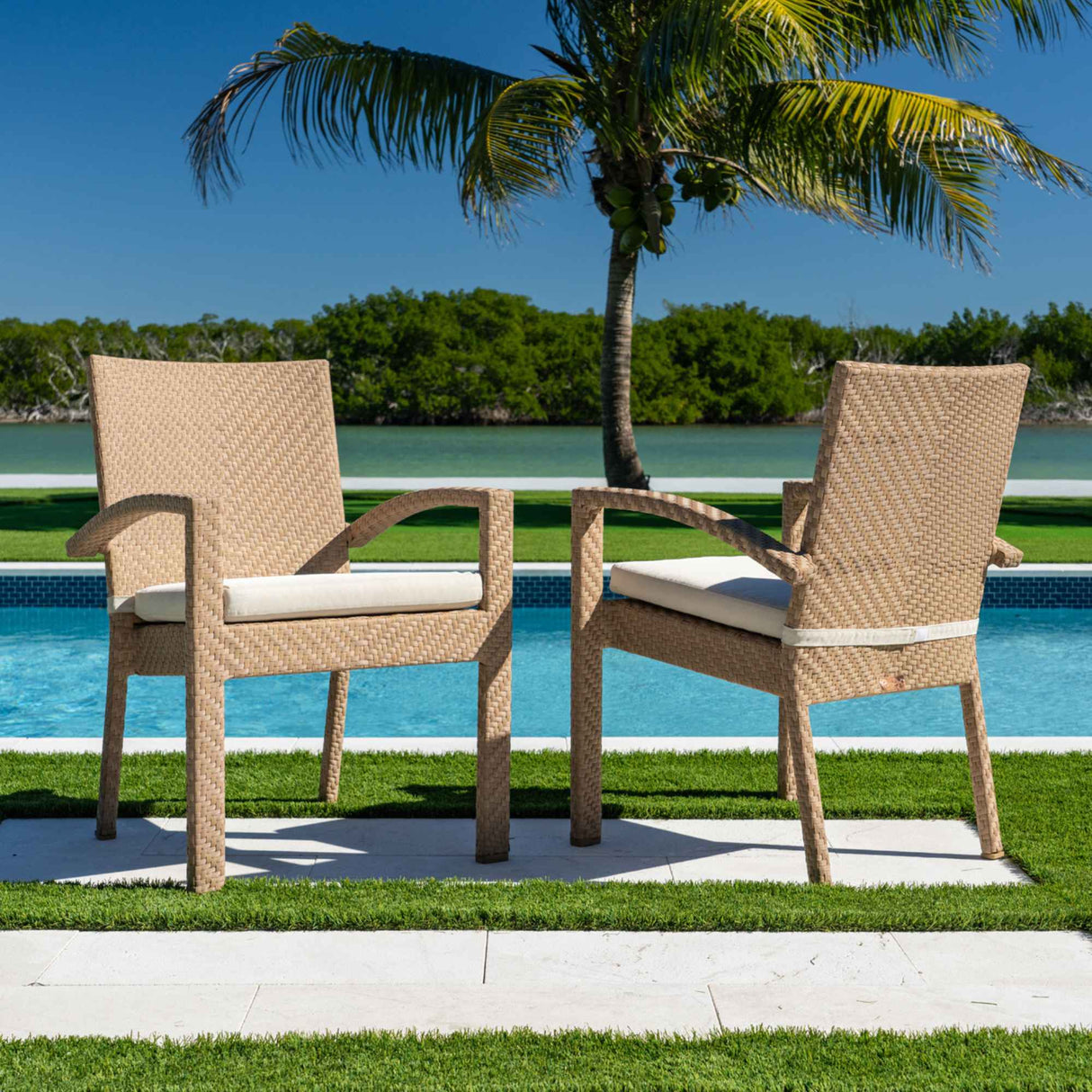 Austin Outdoor Dining Armchairs with Cushions (Set of 2) Model PJO-3801-NAT-AC-CUSH-SET2 by Panama Jack