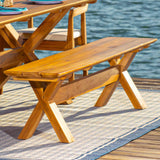 Bali Teak Outdoor 7-Piece Rectangular Dining Table with Bench Model PJO-3601-NAT-7BC-CUSH by Panama Jack