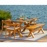 Bali Teak Outdoor 7-Piece Rectangular Dining Table with Bench Model PJO-3601-NAT-7BC-CUSH by Panama Jack