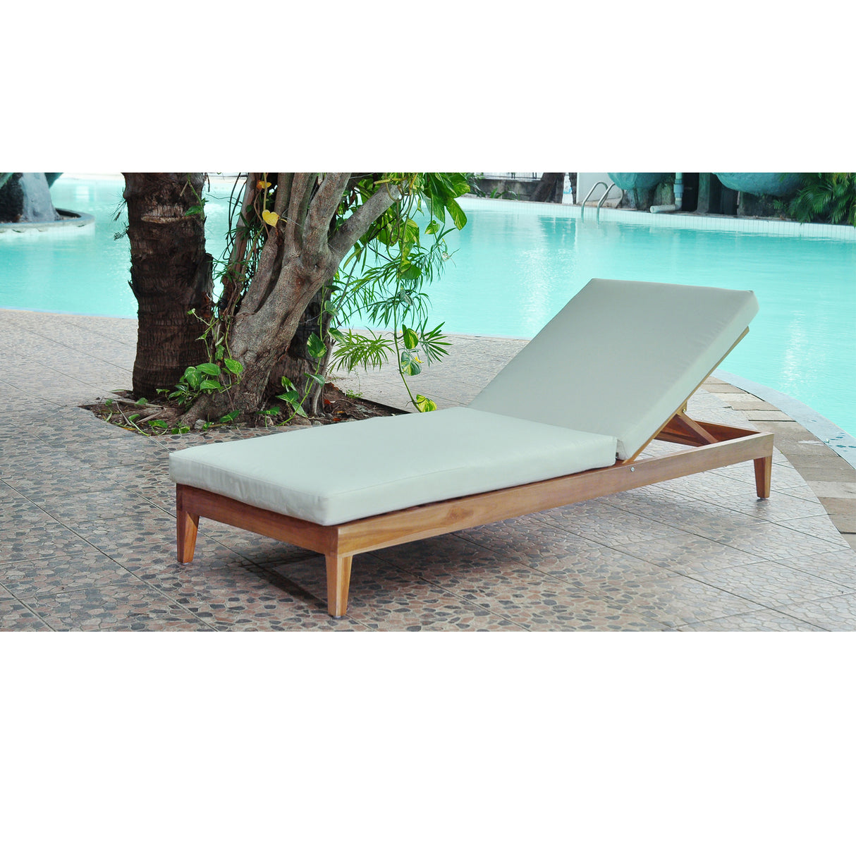 Bali Teak Outdoor Chaise Lounge with Cushion Model PJO-3601-NAT-CL-CUSH by Panama Jack