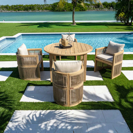 Cabo Outdoor 5-Piece Barrel Round Dining Set Model PJO-4401-NAT-5DB by Panama Jack