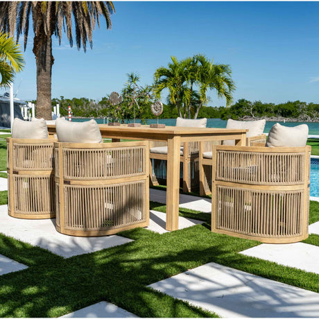 Cabo Outdoor 7-Piece Barrel Rectangular Dining Set Model PJO-4401-NAT-7DB by Panama Jack