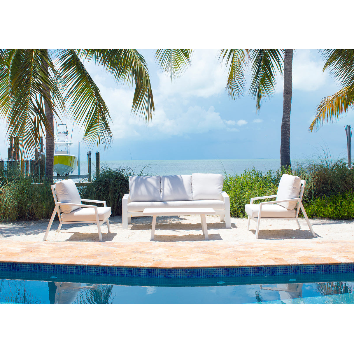 Mykonos Outdoor 4-Piece Seating Set Model PJO-2401-WHT-4PS-GL by Panama Jack