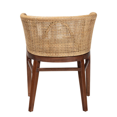 Ratua Modern Bohemian Natural Rattan and Walnut Brown Acacia Wood Dining Chair by Wicker Fair
