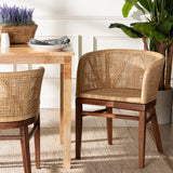 Ratua Modern Bohemian Natural Rattan and Walnut Brown Acacia Wood Dining Chair by Wicker Fair