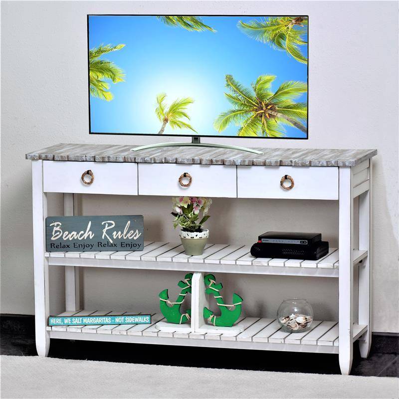 Picket Fence Rustic Distressed Grey White Entertainment Media TV Cabinet Model B78219-GREY/BLANC By Seawinds Trading