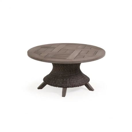 Pine Island Outdoor Wicker 3 Piece 42" Round Dining Set in Peppercorn Model Pine-Island-PPCVWN-3PC-Bistro-Dining ‚Äì Choice of Cushions Made in the USA