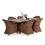 Pine Island Outdoor Wicker 7 Piece Rectangle Dining Set in Nutmeg Model Pine-Island-NTMWTK-7PC-Dining ‚Äì Choice of Cushions Made in the USA