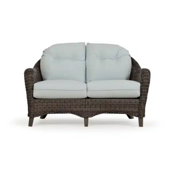 Pine Island Outdoor Wicker Loveseat in Peppercorn Model 651702PPCVWN ‚Äì Choice of Cushions Made in the USA
