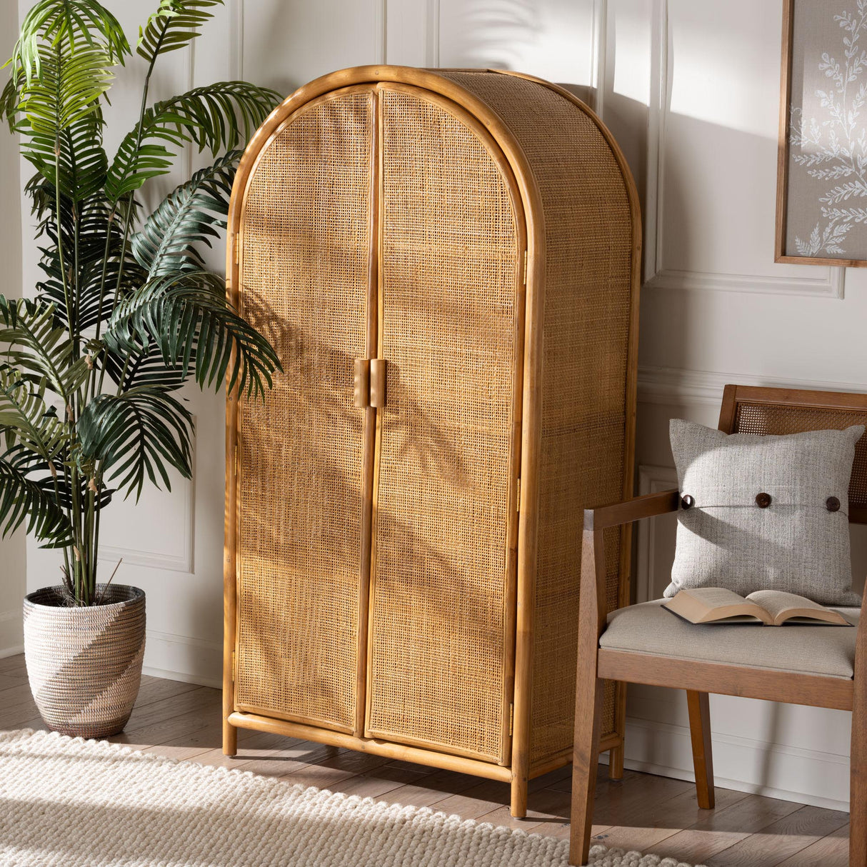 Puerto Rico Wicker Fair Large 61 Inch Rattan Storage Cabinet for Bedroom, Bathroom, Any Room