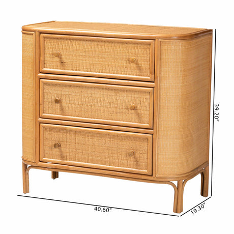 Ladenza Bohemian Light Honey Rattan 3-Drawer Storage Cabinet by Wicker Fair