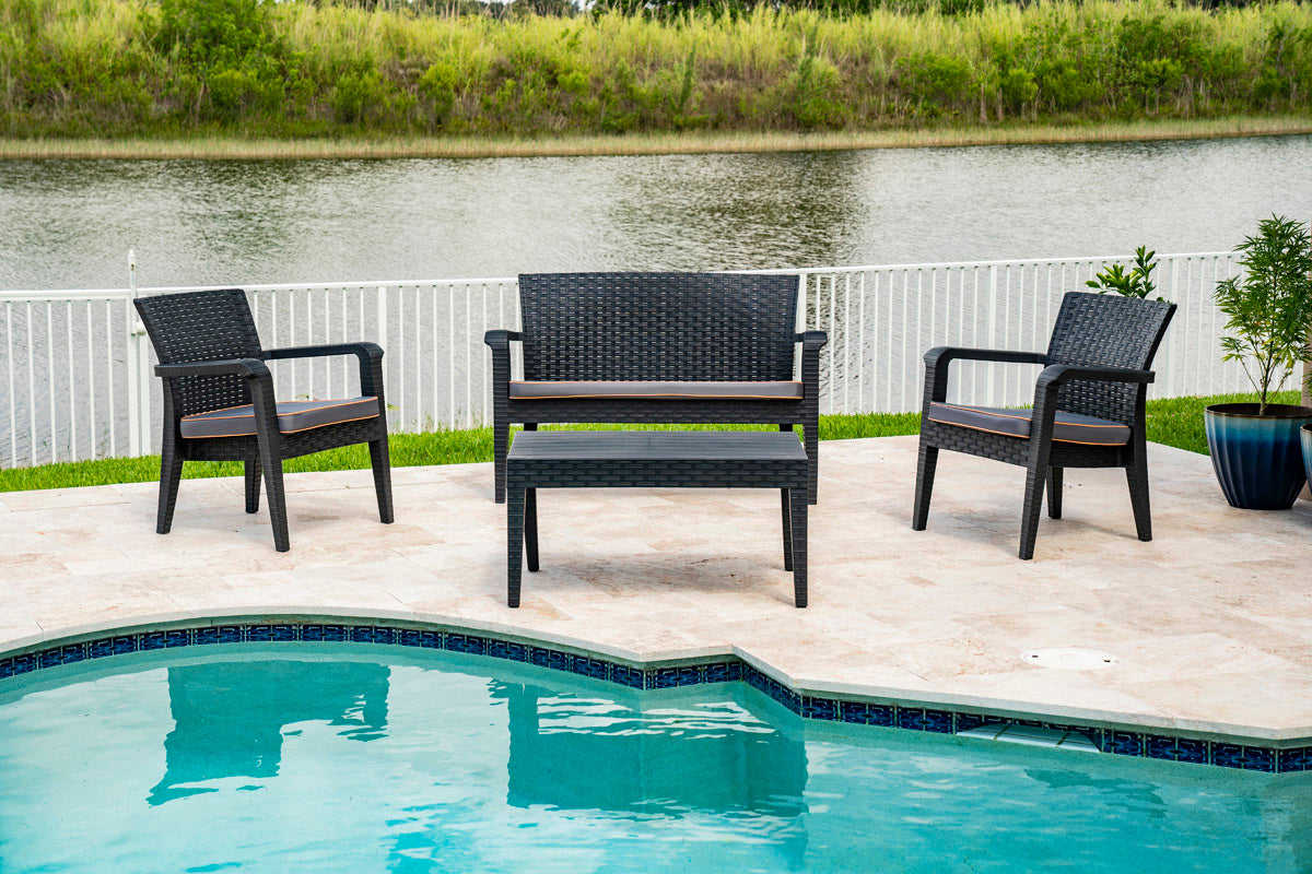 Alaska 4-Piece Outdoor Seating Set with Cushions – Anthracite Model RBO-ALASKA-ANT-4PC-CUSH by Rainbow Outdoor