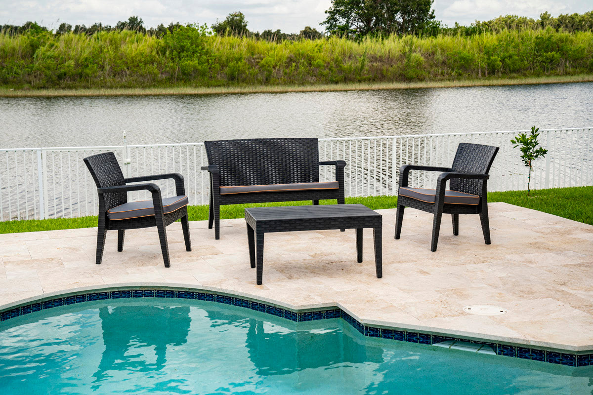 Alaska 4-Piece Outdoor Seating Set with Cushions – Anthracite Model RBO-ALASKA-ANT-4PC-CUSH by Rainbow Outdoor