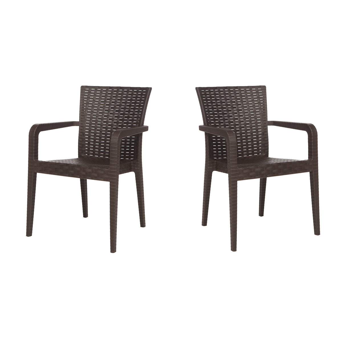 Alberta Set of 2 Stackable Armchairs – Brown Model RBO-ALBERTA-BRW-AC-SET2 by Rainbow Outdoor
