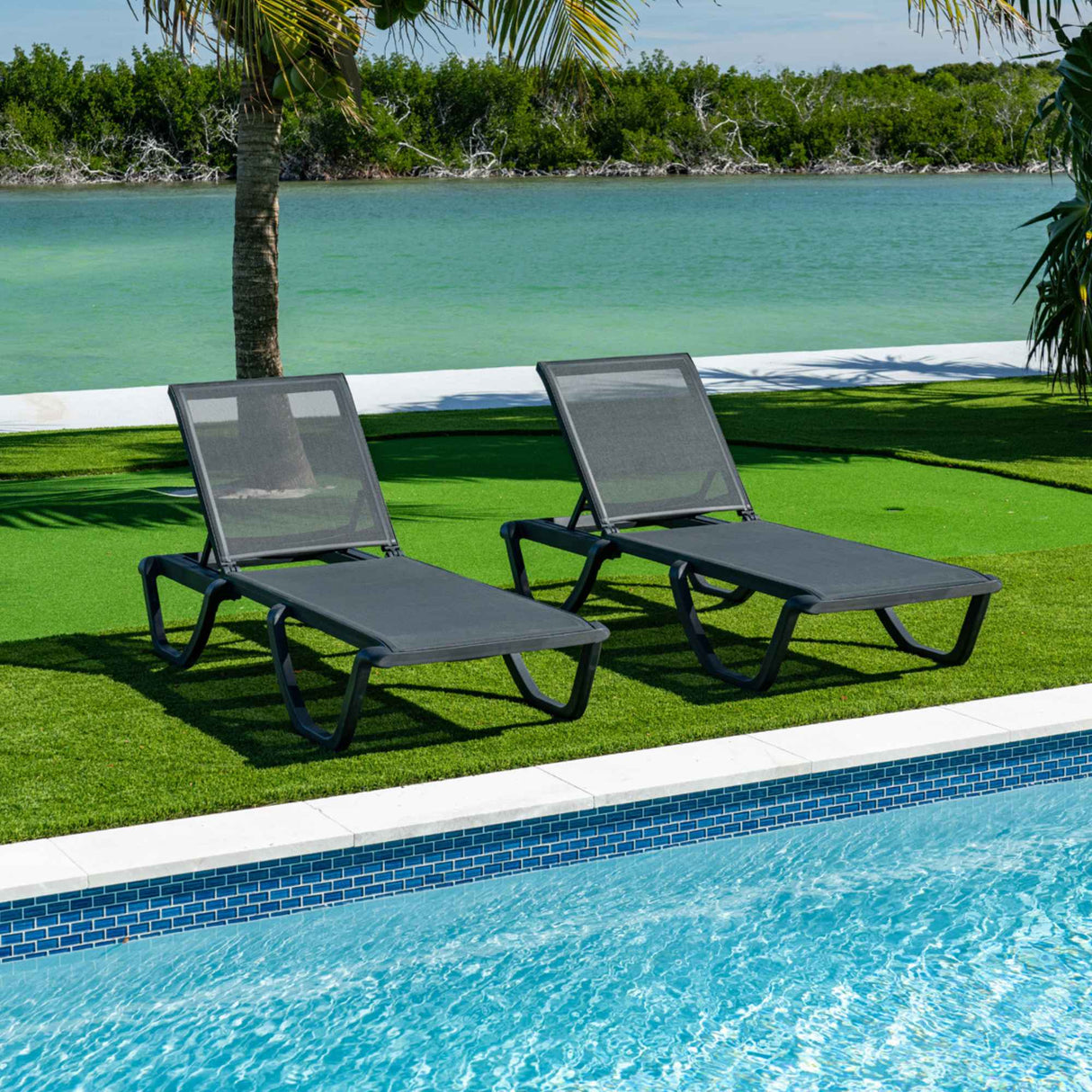Florence Outdoor Set of 2 Chaise Lounger - Anthracite Model RBO-FLORENCE-ANT-CL-SET2 by Rainbow Outdoor