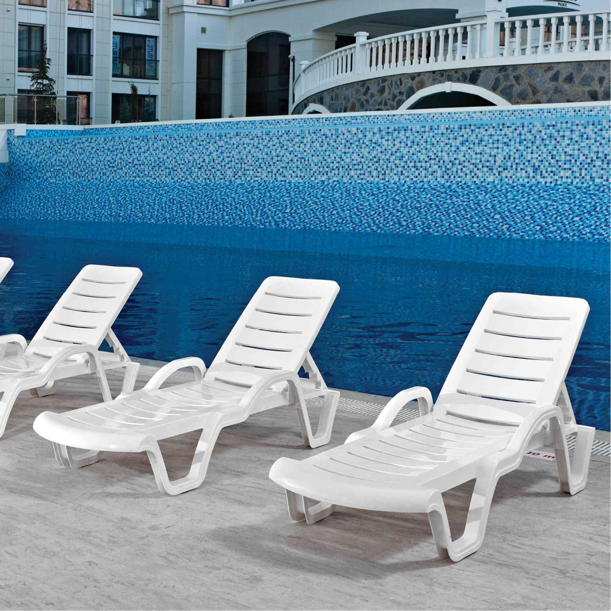 Lara Outdoor Set of 2 Stackable Chaise Lounge White Model RBO-LARA-WHT-CL-SET2 by Rainbow Outdoor