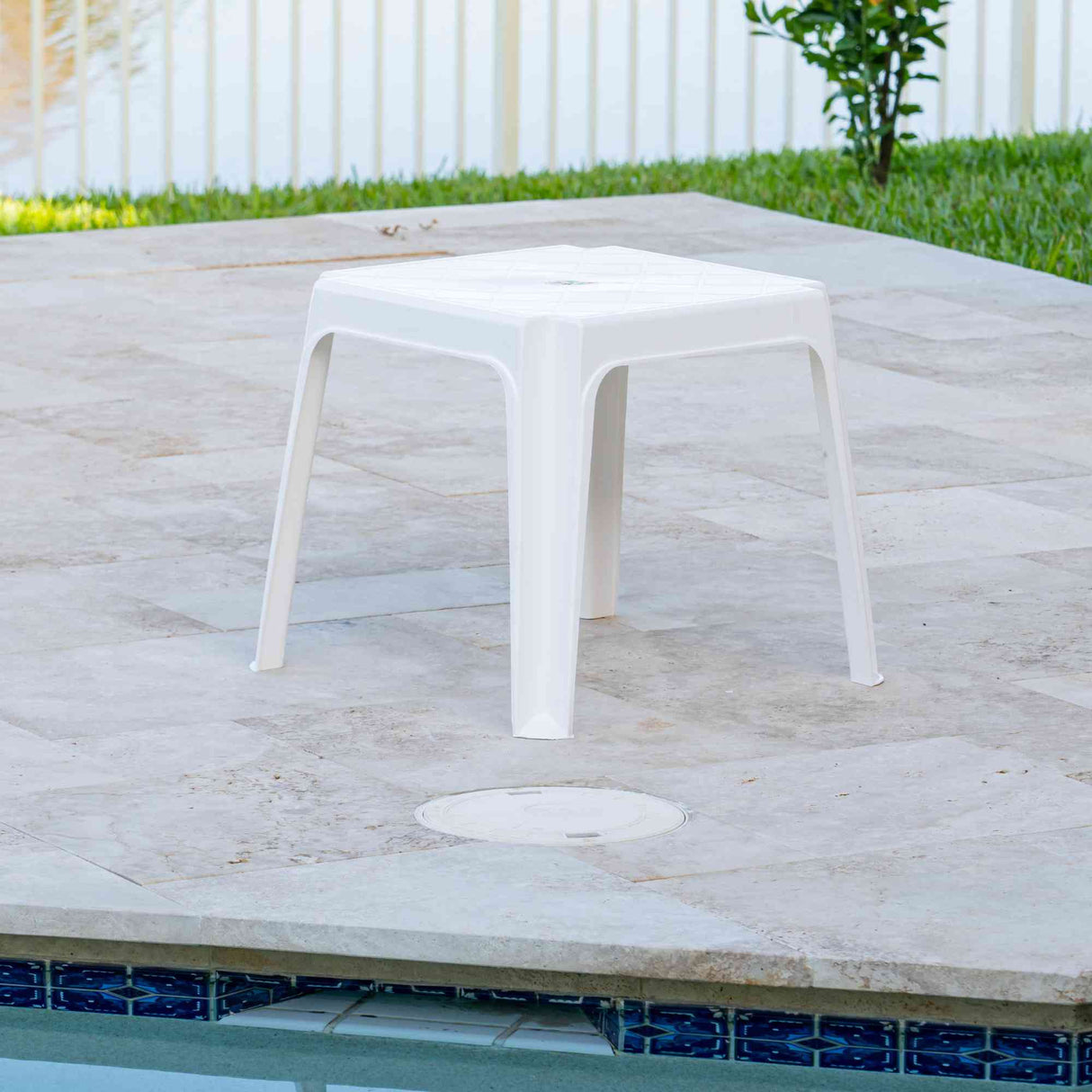 Lara Outdoor Stackable End Table White Model RBO-LARA-WHT-ET by Rainbow Outdoor