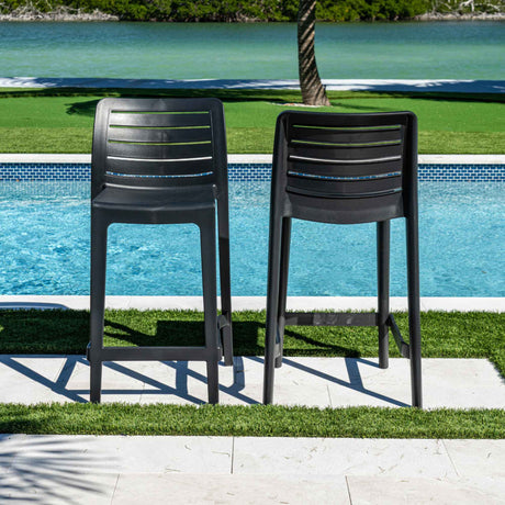 Leva Outdoor Set of 2 Barstools - Anthracite Model RBO-LEVA-ANT-BS-SET2 by Rainbow Outdoor