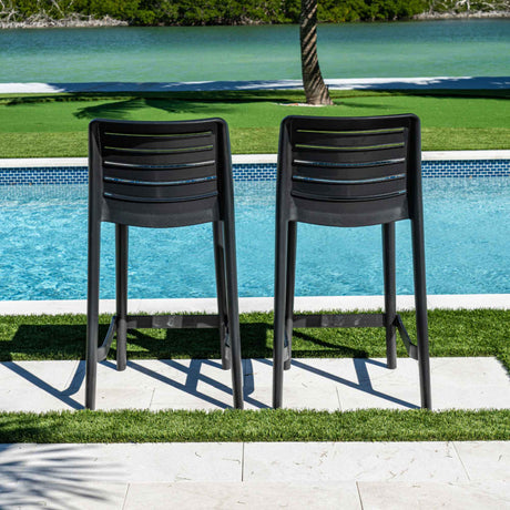 Leva Outdoor Set of 2 Barstools - Anthracite Model RBO-LEVA-ANT-BS-SET2 by Rainbow Outdoor