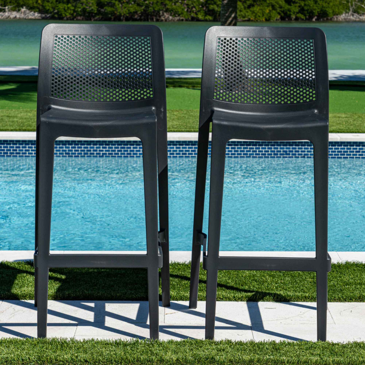 Lisa Outdoor Set of 2 Barstools - Anthracite Model RBO-LISA-ANT-BS-SET2 by Rainbow Outdoor