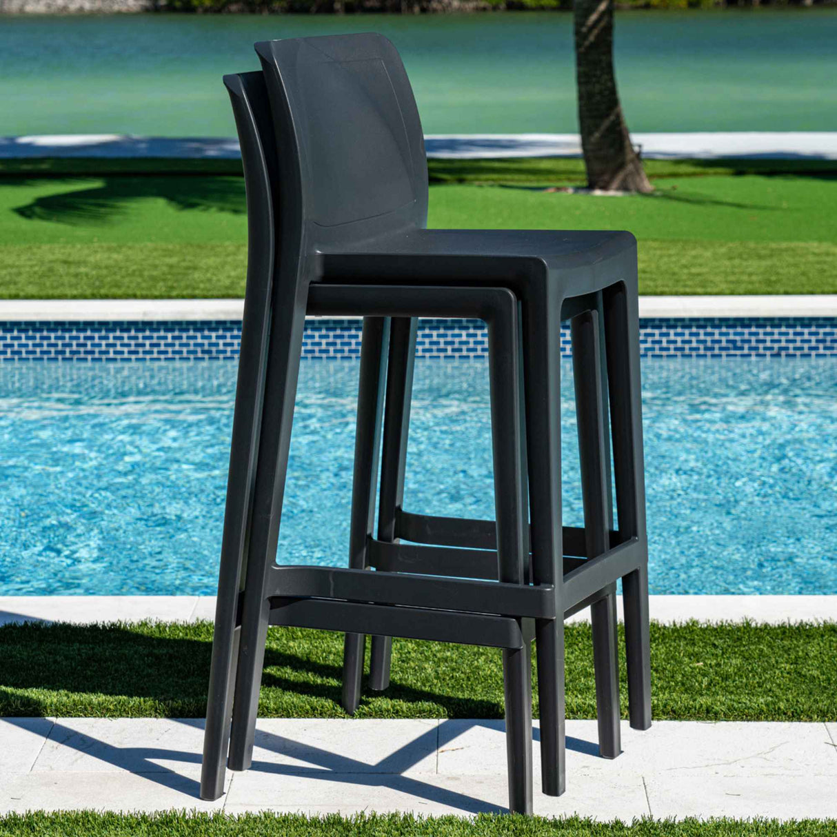 Luna Outdoor Set of 2 Barstools - Anthracite Model RBO-LUNA-ANT-BS-SET2 by Rainbow Outdoor