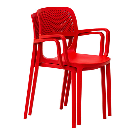 Mila Set of 2 Stackable Armchair - Red Model RBO-MILA-RED-AC-SET2 by Rainbow Outdoor