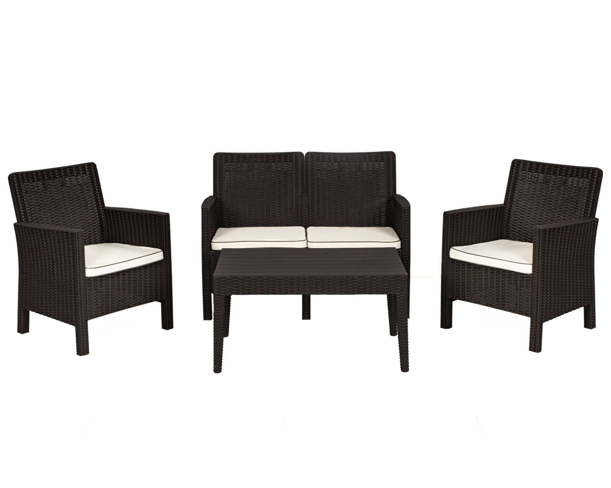 Nova Outdoor 4-Piece Seating Set with Loveseat and Cushions-Brown Model RBO-NOVA-BRW-4LS by Rainbow Outdoor
