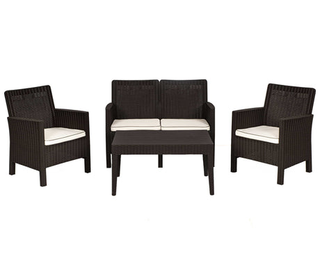 Nova Outdoor 4-Piece Seating Set with Loveseat and Cushions-Brown Model RBO-NOVA-BRW-4LS by Rainbow Outdoor