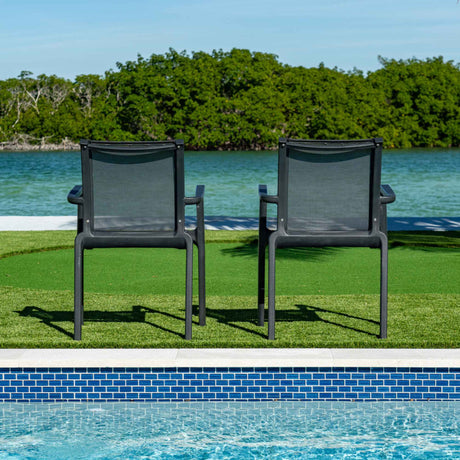 Paris Outdoor Set of 2 Sling Armchairs - Anthracite Model RBO-PARIS-ANT-AC-SET2 by Rainbow Outdoor