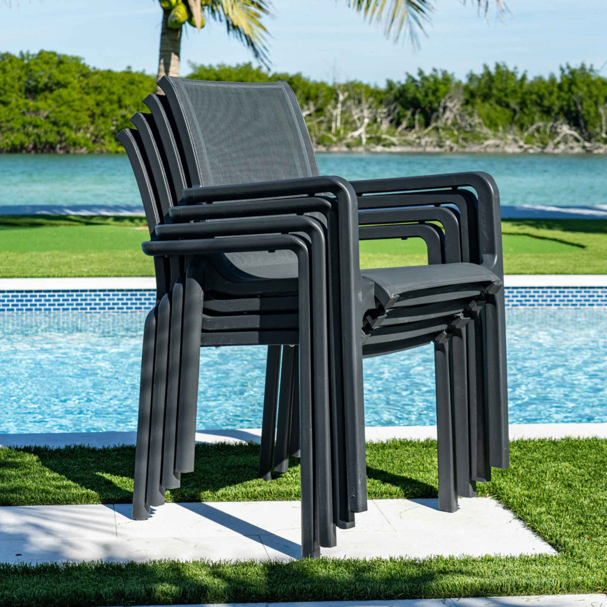 Paris Outdoor Set of 2 Sling Armchairs - Anthracite Model RBO-PARIS-ANT-AC-SET2 by Rainbow Outdoor