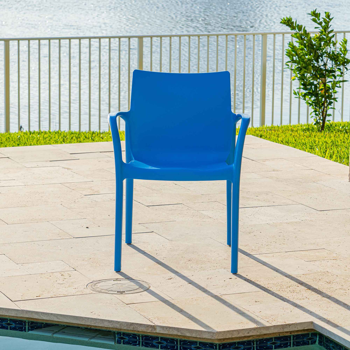 Pedro Set of 2 Stackable Armchairs – Blue Model RBO-PEDRO-BLU-AC-SET2 by Rainbow Outdoor