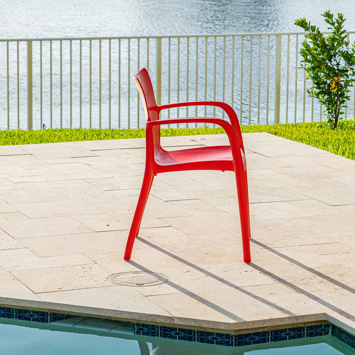 Pedro Set of 2 Stackable Armchairs – Red Model RBO-PEDRO-RED-AC-SET2 by Rainbow Outdoor