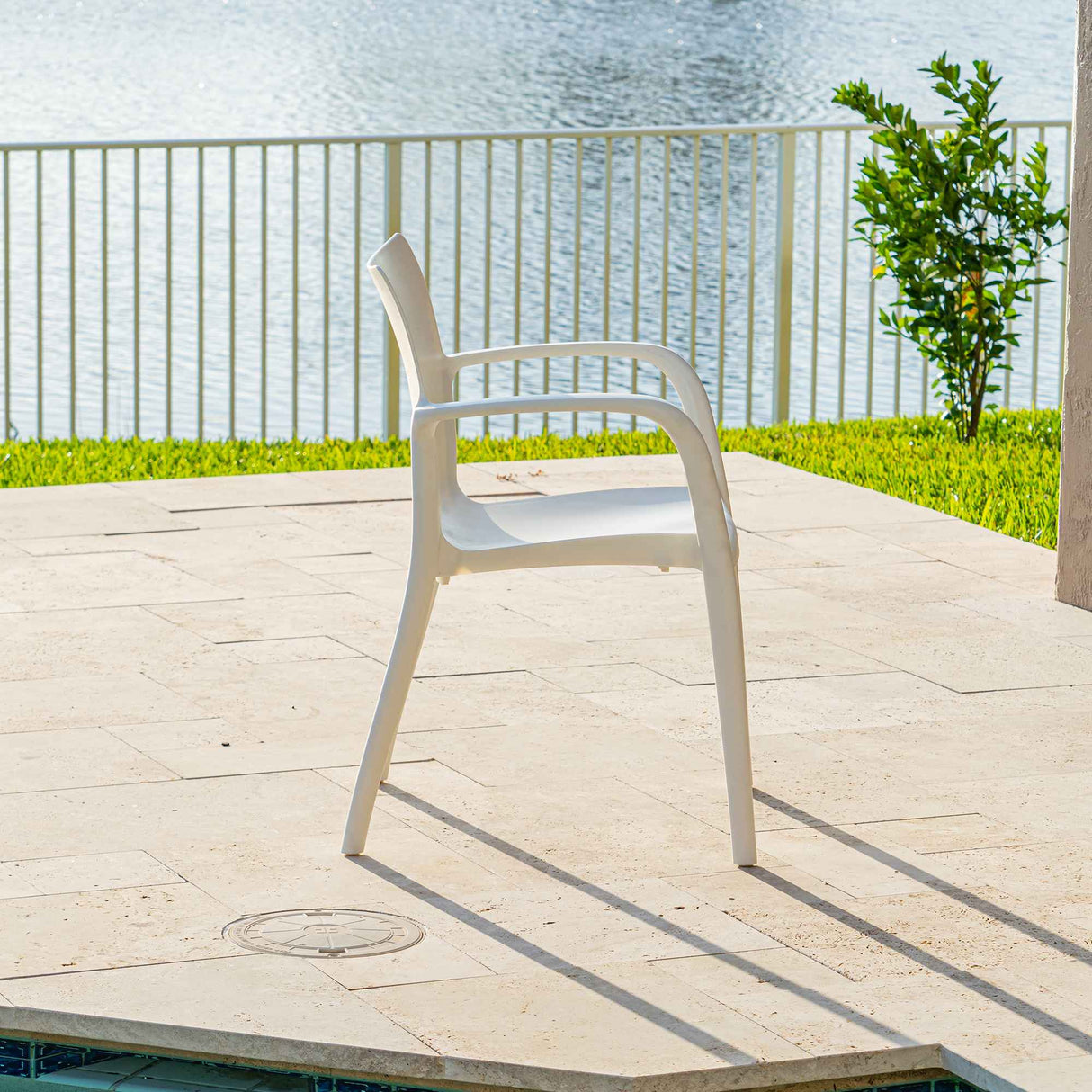 Pedro Set of 2 Stackable Armchairs – White Model RBO-PEDRO-WHT-AC-SET2 by Rainbow Outdoor