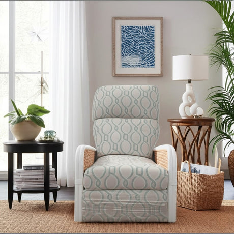 Countryside White Rattan and Natural Wicker Weave Swivel Recliner Glider Model RG734 from Capris Furniture