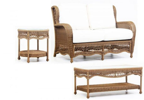 Riviera 3 Pc Outdoor Set with Loveseat, Coffee Table, and End Table 75302-75344-75343 By South Sea Rattan