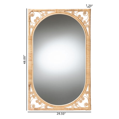 Asula Modern Bohemian Natural Brown Rattan Accent Wall Mirror by Wicker Fair