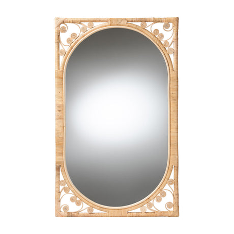 Asula Modern Bohemian Natural Brown Rattan Accent Wall Mirror by Wicker Fair