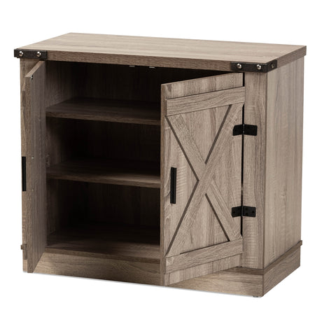 Farmhouse Oak Finished 2-Door Shoe Storage Entry Cabinet by Wicker Fair
