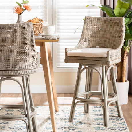 Koh Samui Swivel Rattan Bar Stool with Cushion by Wicker Fair