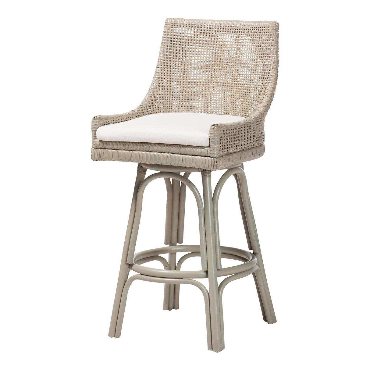 Koh Samui Swivel Rattan Bar Stool with Cushion by Wicker Fair