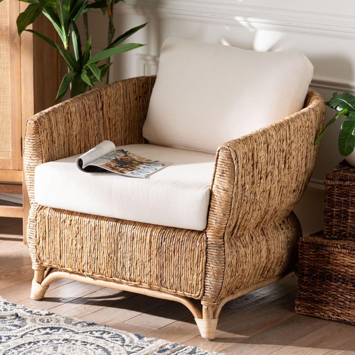 Subic Rattan and Seagrass Armchair with Cushions by Wicker Fair