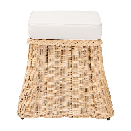 Rota Natural Rattan Ottoman with Cushion by Wicker Fair