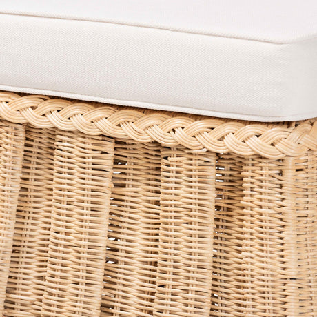 Rota Natural Rattan Ottoman with Cushion by Wicker Fair