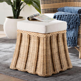 Rota Natural Rattan Ottoman with Cushion by Wicker Fair