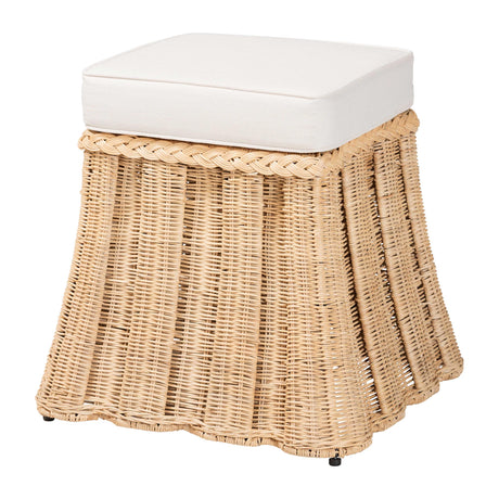 Rota Natural Rattan Ottoman with Cushion by Wicker Fair