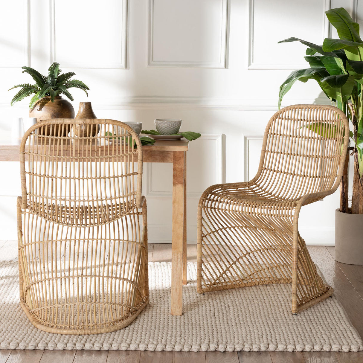 Rosalba Bohemian Light Honey Rattan 2-Piece S-Curve Dining Chair Set by Wicker Fair