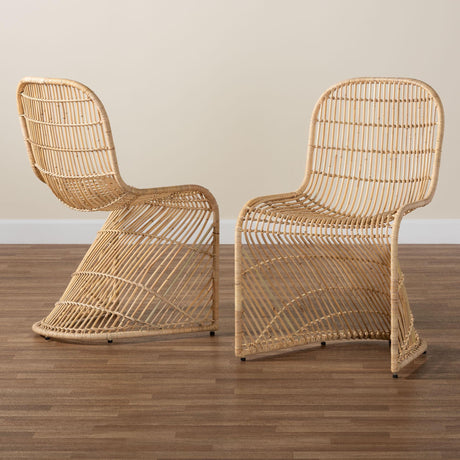 Rosalba Bohemian Light Honey Rattan 2-Piece S-Curve Dining Chair Set by Wicker Fair