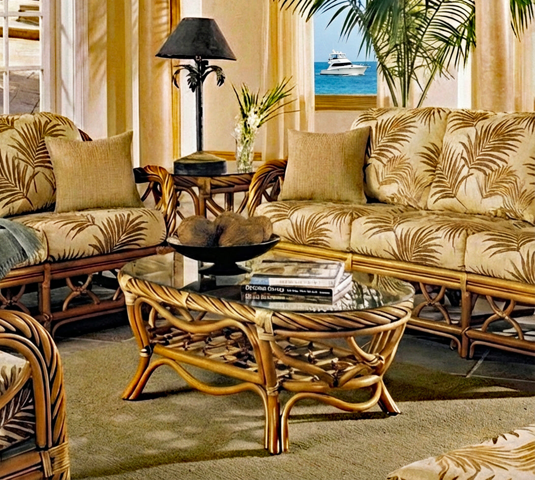 Samoa Rattan Coffee Table w/Glass Top by Wicker Fair