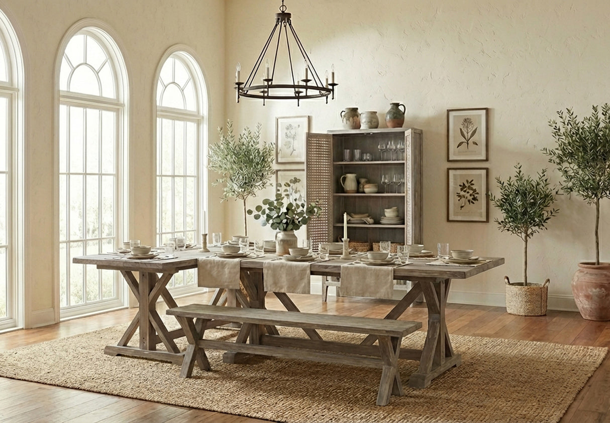 Sand Creek Rectangle Dining Set with Benches and Accent Cabinet 2 PCSET